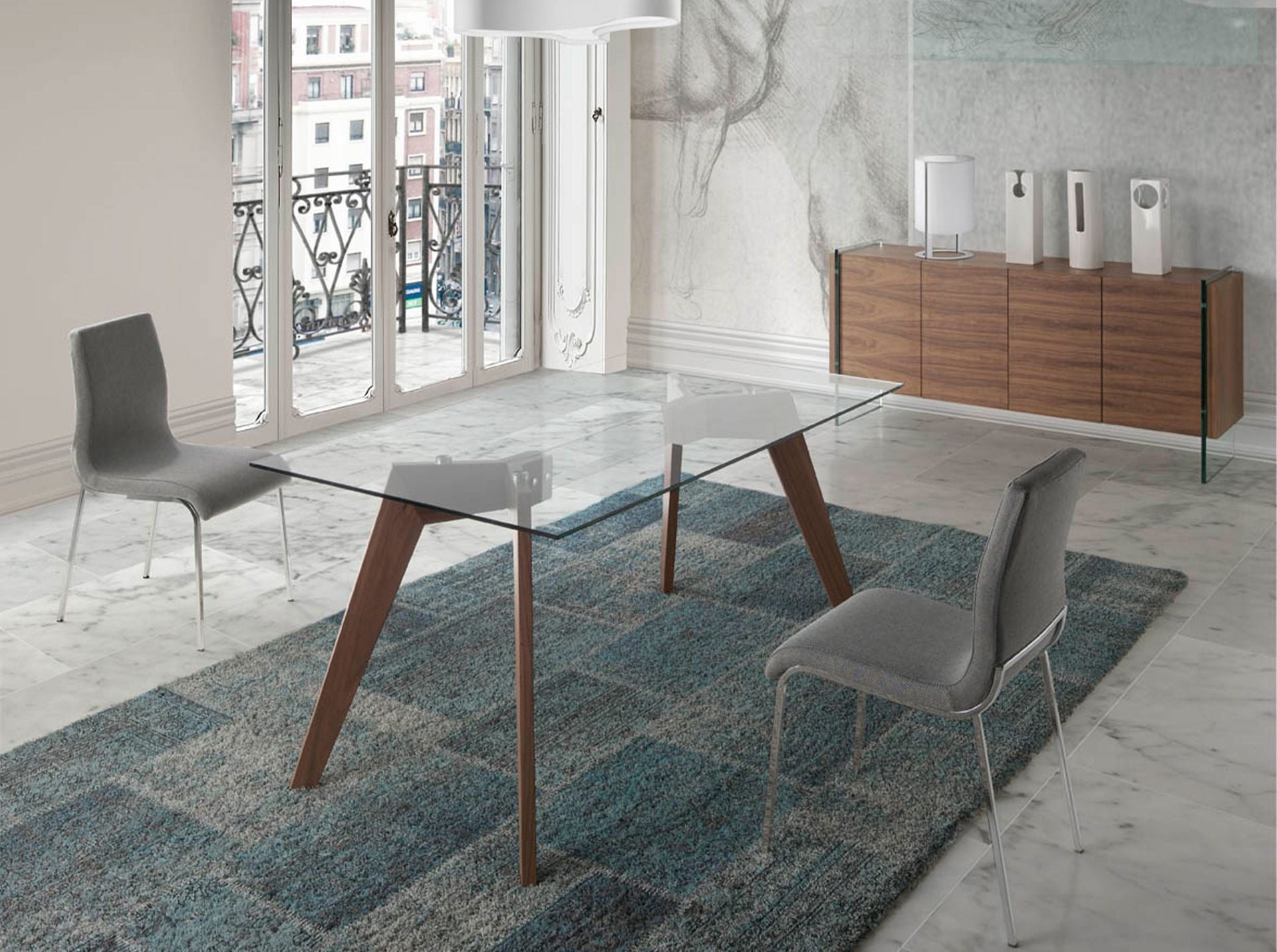 Angel Cerdá 3057 - Modern Dressoir Walnoot met Gehard Glas