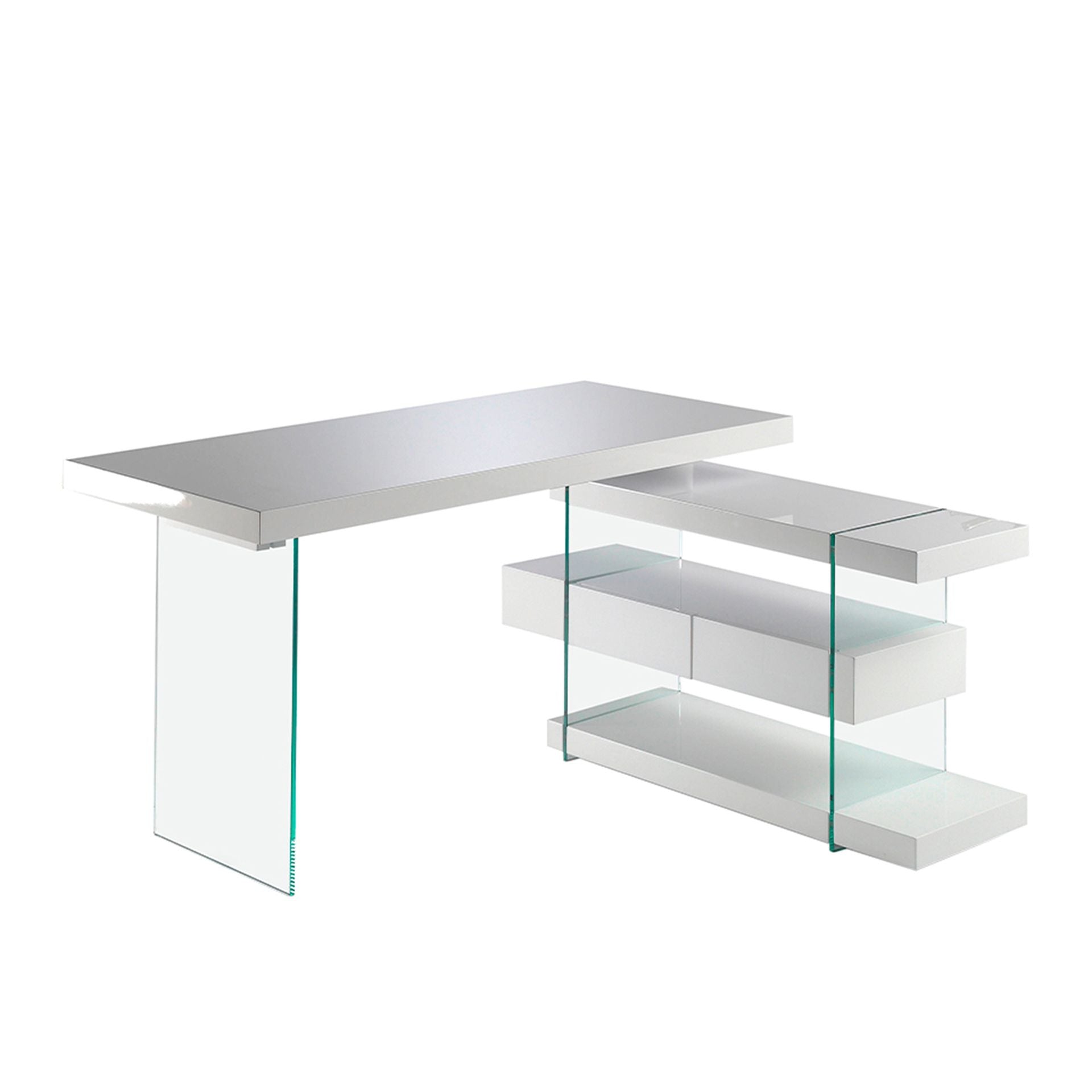 Angel Cerdá 3002 - Modern Bureau Wit Hout met Gehard Glas & Laden